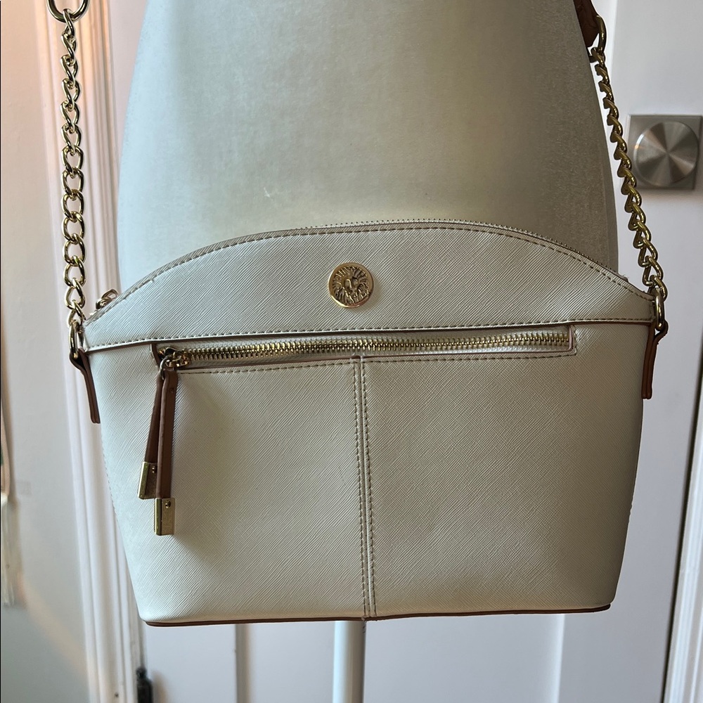 Anne Klein Cream Crossbody with Gold Chain Strap